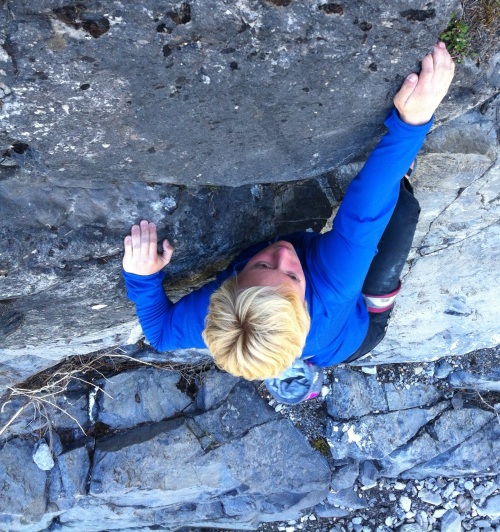 Relaxing, a few weeks after Worlds with some easy climbing at Cougar Creek, AB. Photo: Allison Vest